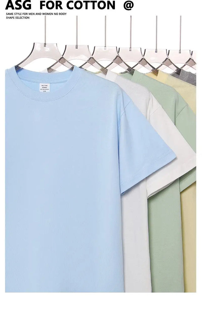 250GSM Customized Printed LOGO Solid 100% Cotton T-shirts Basic Tee Casual Oversized Drop Shoulder Quality Short T-shirt Men