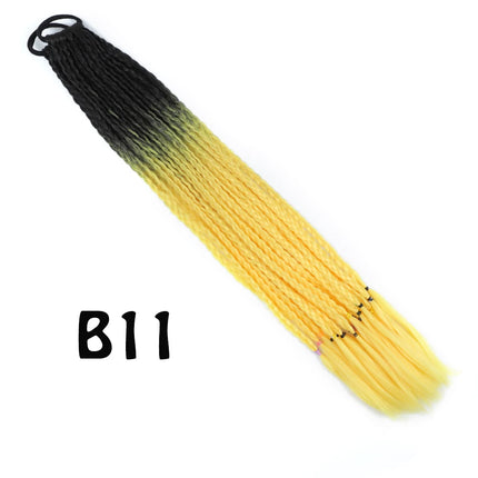 Synthetic Gradient Color Dirty Braided Ponytail Extensions With Elastic Band 24" Rainbow Braid Pony Tail Hairpiece For Girl