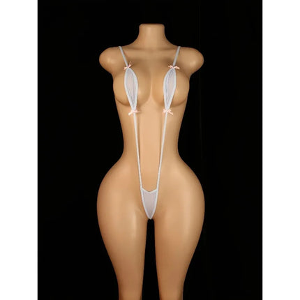 Adjustable Strappy Teddy Bodysuit for Women Black Lingerie with Red Accents Backless Design Semi-Sheer Sexy Adult Apparel