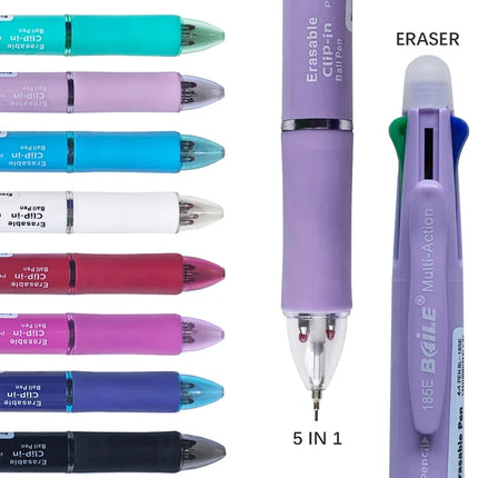 Creative 5 In 1 Erasable Gel Pen 0.7mm Blue Black Red Green Magic Refills 0.5mm Mechanical Pencil Writing Painting Stationery
