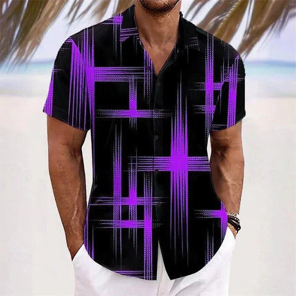 Men's Geometric 3D Printed Lapel Short Sleeve Casual Fashion Shirt Summer Outdoor Vacation Hawaiian Shirt
