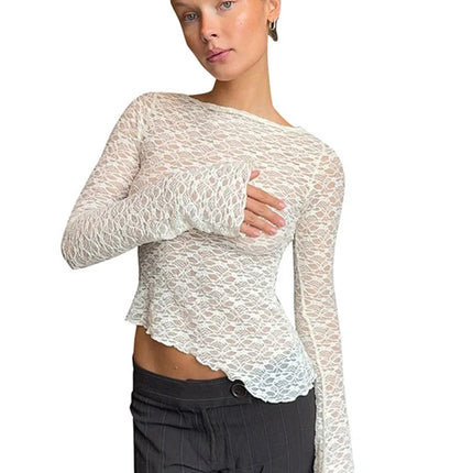 Women's Low-Cut Long Sleeve T-shirt Autumn Sexy Solid Color Streetwear Elegant Casual Slim Fit Versatile Female Tees