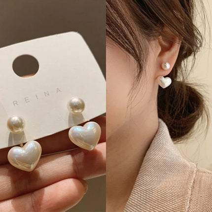 Heart Pearl Drop Earrings / Boucles Oreilles Pendantes Cœur Perle