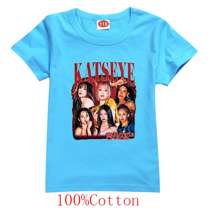 Hot Katseye T Shirt Kids Summer Clothes Girls Short Sleeve T-Shirt Toddler Boy Cotton Casual Tops Children's Fashion Streetwear