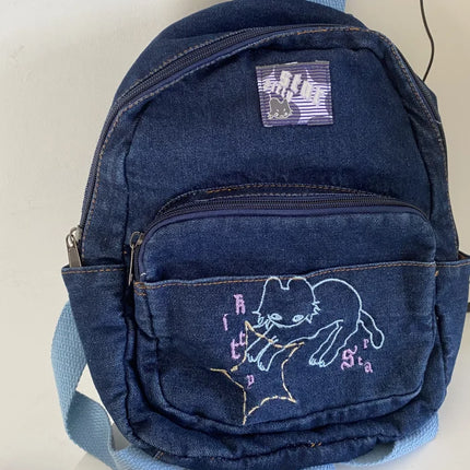 Japanese Simple Kawaii Cat Backpack Denim Handbag Shoulder Bags Small Mini Student Schoolbag Cute Women Backpack Woman Bags