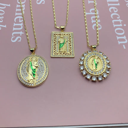 Fashion Religious Saint St. Jude Thaddeus Necklaces For Women Shiny Zircon San Judas Tadeo Pendant Chain Neckalce Jewelry