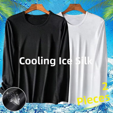 Ice Silk Long Sleeve T-Shirt Men's Thin Mesh Breathable Sun Protection Quick Dry Worksite Outdoor Air Conditioning Base Shirt