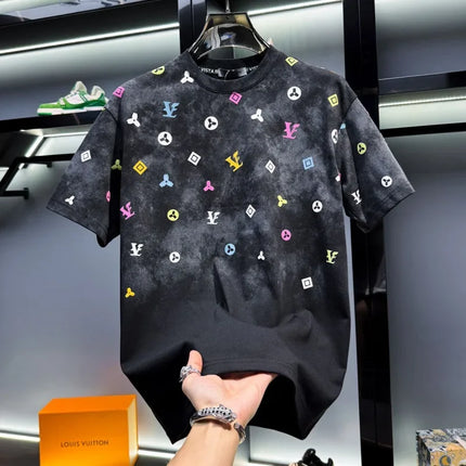 New 2025 Men's Tie Dye Vintage Short Sleeve T-Shirt Trendy Summer Casual Crew Neck Top Quality Material Fashionable Men's Wear