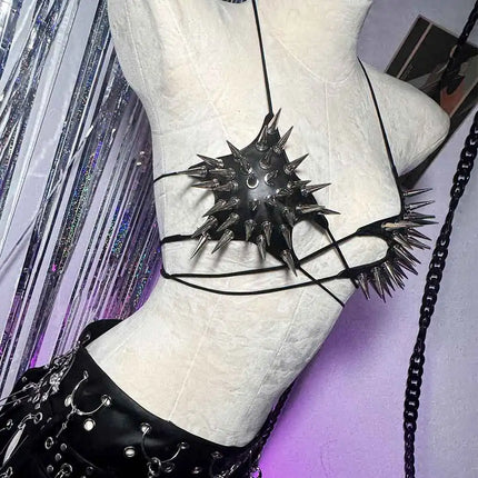 Gothic Emo Punk Women's Spiked Grunge PU Leather Tank Top Y2K Alternative 90s Vkei Studded Cyber Goth T-shirt 2000s ALT Clothing