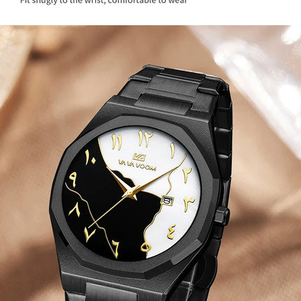 Top Brand Men Watch Marble Dial 42mm Arabic Scale Clock Silver Stainless Steel Quartz Movement Sports Business Wristatch for Men