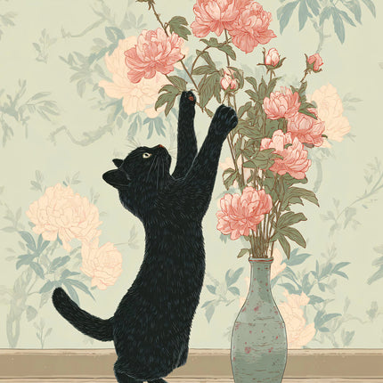 Japandi Black Cat Poster Minimalist Asian Cat Prints Canvas Painting Minimalist Japanese Wall Art Pictures Home Room Decoration
