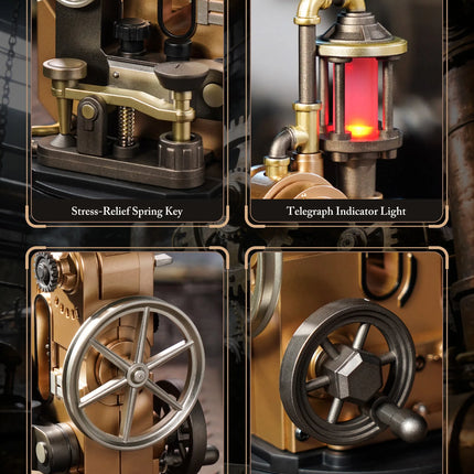ROKR CGM02 Morse Telegraph Machine 3D Metal Puzzle – Steampunk Mechanical Model Kit for Adults DIY Assembly Set