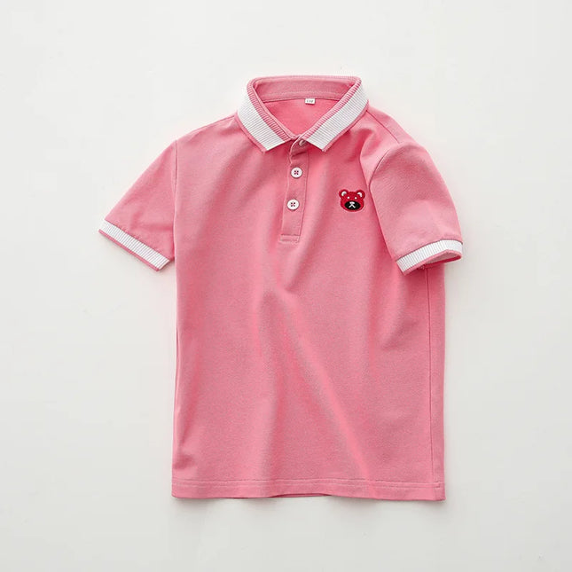 GFMY Children's Short-sleeve Polo shirt Summer Cotton Solid color Embroidery Sports Leisure T-shirt 2-14 Year Multi-color option