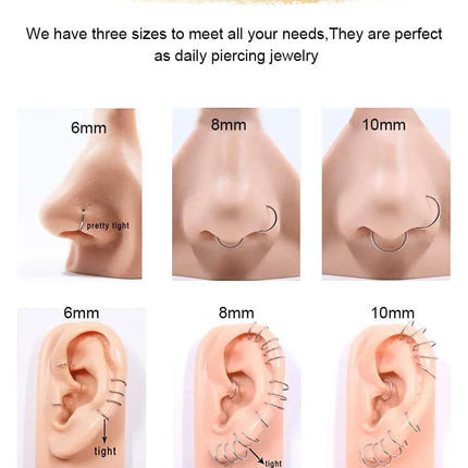Men Women 316L Surgical Steel Hinged Nose Rings Hoop for Nostril Septum Cartilage Helix Daith Tragus Rook Conch Lip Ear Lobe