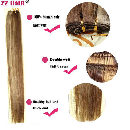 ZZHAIR 100% Human Hair Extensions 16"-26" Machine Made Remy Hair Weft Weaving 100g/Pcs Straight Natural Silk Non-clips