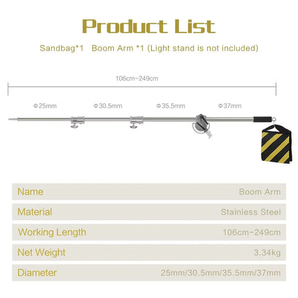 290cm Stainless Steel Tripod Metal Light Stand l Air Pressure Bearing 15kg For Ring Light Live Youtube and Photography Softbox