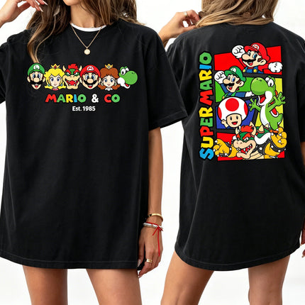 2026 New Super Mario graphic unisex cotton shirt, There are children size, Mario movie summer Men's fashion Harajuku Tshirt