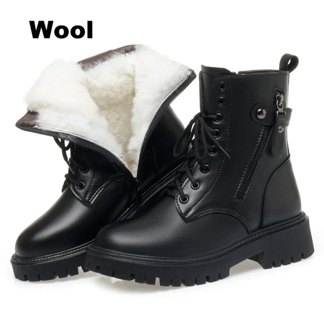 WOIZGIC Women Female Ladies Mother Genuine Leather Shoes Ankle Boots Winter Autumn Warm Fur Wool Zipper Plus Size 42 43