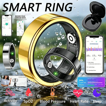 2026 Smart Ring Blood Pressure Heart Rate Sleep Monitoring Smart Ring IP68 & 5ATM Waterproof Multi-sport Mode Smartring Man Wome