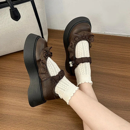 2026 Spring Autumn Height-Increasing Women's Mary Jane Shoes Concise Butterfly-knot Single Shoes Ladies' Elegant Dress Leather Pumps