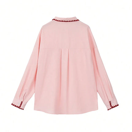 Fall New Arrivals Women's Stylish Contrast-Trim Oversized Casual Long-Sleeve Shirt 2025 New Collection