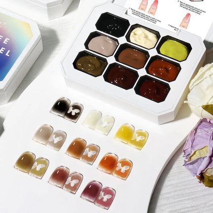 9-colors Memories of Autumn Patter Glue Smudges Canned High Saturation Popular Semi-solid Nail Polish Glue Nail Salon
