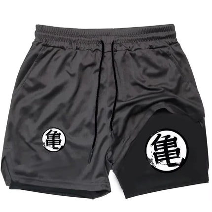 2026 Summer Goku Anime Running Shorts Men Fitness Gym Training 2 in 1 Sports Shorts Quick Dry Workout Jogging Double Deck Shorts
