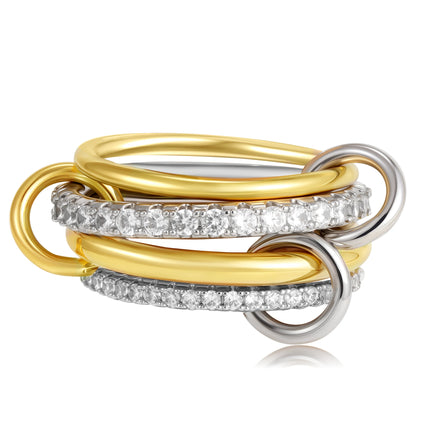 Luxury Cubic Zirconia Gold Plating Multilayer Connecting Rings for Women Fashion Mixed Color Stackable Finger Ring Party Jewelry