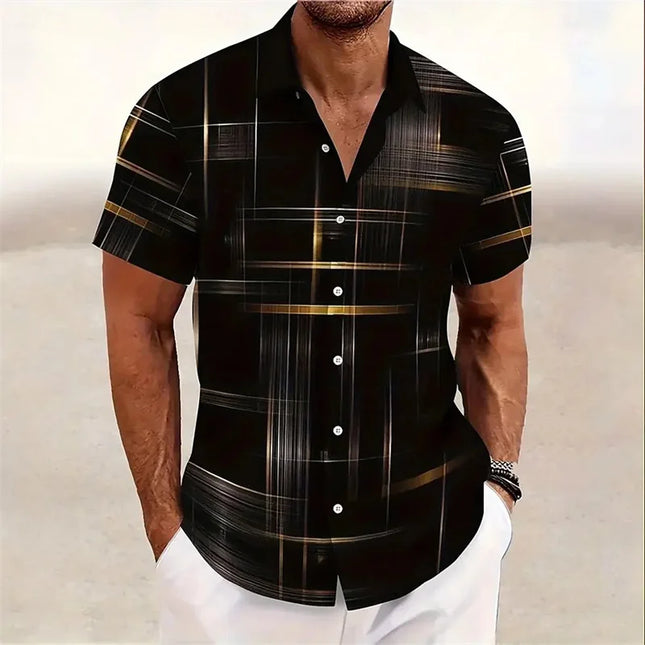 Men's Geometric 3D Printed Lapel Short Sleeve Casual Fashion Shirt Summer Outdoor Vacation Hawaiian Shirt