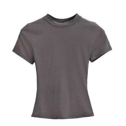 2025 New High Quality Casual T-shirt Sexy Slim Short Sleeves Fashion Trend Solid Women Clothing Y2K Tops