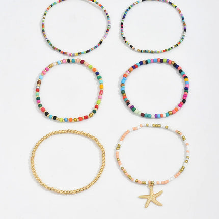 Multilayer Bohemia Rice Bead Anklet Set for Women Fashion Starfish Pendant Anklets Summer Sandy Beach Ankle Chain on Leg Jewelry