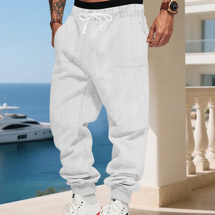 American heavy jacquard sweatpants, autumn winter loose joggers, men casual beam foot trousers for Amazon