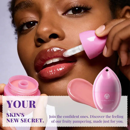 Fruit Flavored Lip Mask Egg Cherry Strawberry Blueberry Peach, Hydrating Reduces Lip Lines Lip Care, Portable Puff Ball Keychain