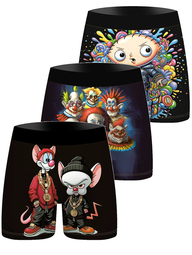 3Pcs Men Underwear Boxers Breathable Mens Boxershorts Men's Panties Underpants Cartoon Print Man Boxers Briefs Trunks