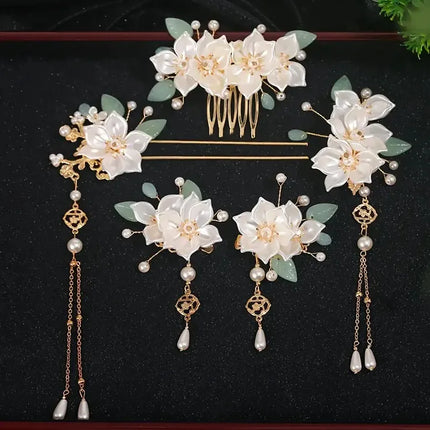 5-piece set featuring vintage floral and tassel designs, handmade Hanfu hair accessories, elegant classical style artificial flo
