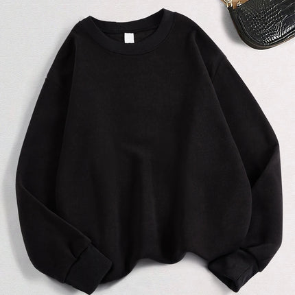 2026 Winter Womens Solid Hoodies Basic Warm Fleece Sweatshirt Soft Breathable O-Neck Pullover Casual Oversize Female Clothes