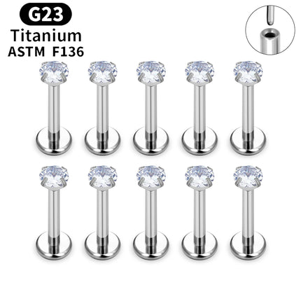 10PCS ASTM F136 G23 Titanium Piercing Labret Lip Ring Stud Earring CZ Ear Tragus Cartilage Helix Daith Pierc Jewelry 16/18/20g