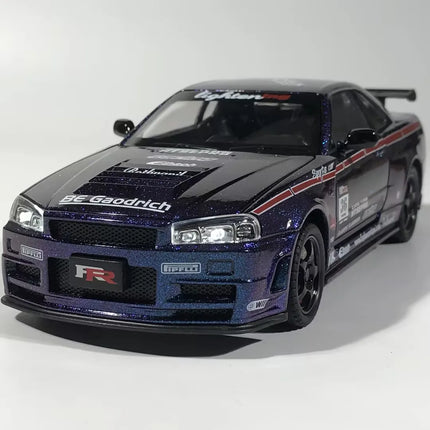 1:24 Nissan GTR R34 Skyline Super Sports Car Alloy Metal Diecast Model Car Home Decoration Desktop Display Ornament Holiday Gift