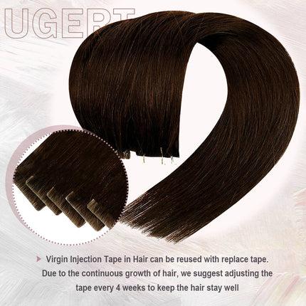 [12 Months] Ugeat Invisible Tape in Human Hair Extensions 10A Grade Seamless Skin Weft Injection Virgin Tape in Hair 2.5G/Pieces