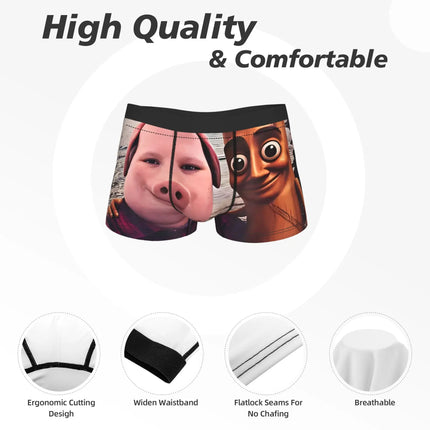 John Pork Tung Tung Sahur Calling Brainrot Meme Boxer Brief Underwear Trenky Man Comfortable Boxer Shorts Plus Size Panties