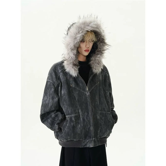 American Retro Faux Fur Jacket Hooded Longe Sleeve Women Casual Pure Color Vintage Sweatshirt Aesthetics Parkas Autumn Tops