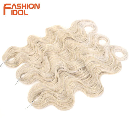 FASHION IDOL Soft Body Wave Crochet Hair 24Inch 3PCS Synthetic Hair Braids Ponytail Fake Hair Wavy Ombre Blonde Hair Extensions