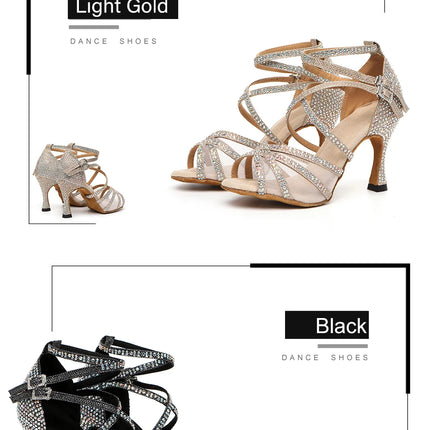 DKZSYIM Rhinestone Women Latin Dance Shoes Latin Salsa Girl Dancing Shoes Black Shiny Ballroom Dance Shoes For Girls Ladies