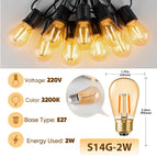 S14 Amber 2W / EU Plug / China Mainland|15M 15Bulb