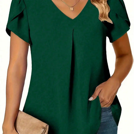 Plus Size 0XL-5XL Women V-neck Fashion Solid Color Shirt Blouse Ladies Casual Loose and Simple Long Sleeved Shirt
