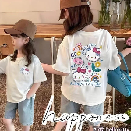 Baby Children Sweet T-shirt Cartoon Hello Kitty Printed Top Kids Clothes Summer Fashion T-shirt Baby Girls Cute Short Sleeve