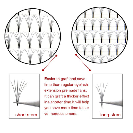 Abonnie Long Stem Premade Fans Lash Russian Volume Eyelash Extension Premade Volume Fans Faux Mink Premium Lashes Supplies 3D-6D