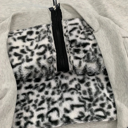 2025 New Unisex Hooded Sweatshirt with Leopard Print Lining Pocket, Loose Cardigan, Zipper Sweatshirt, Street Style, Double-Side