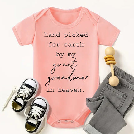 Hand Picked for Earth By My Great Grandma in Heaven Cute Casual Newboorn Baby Girls Boys  Romper Summer Infant Jumpsuits