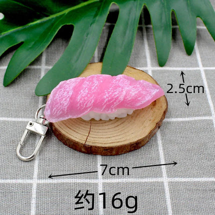 Simulated Food Pendant PVC Japanese Salmon Sushi Model Keychains Car Key Chain Phone Pendant Keyrings Creative Decoration Gift